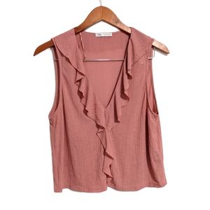 Zara Ruffle V-Neck Sleeveless Tank Top Dusty Pink